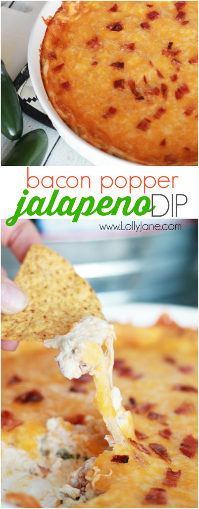 The best and easiest bacon jalapeno popper dip recipe. Great football game food, perfect game day appetizer, yummy appetizer, all around easy dip recipe!