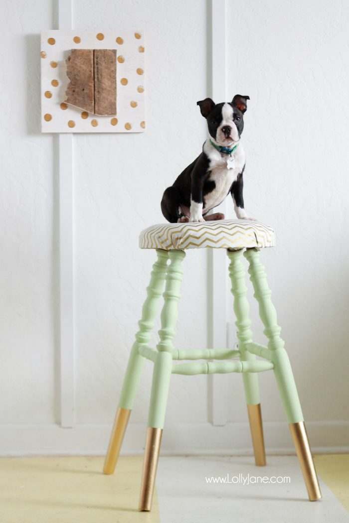 Gorgeous Mint Thrifted Gold-Dipped Bar Stool made over with BB Frosch Chalk Paint Powder!