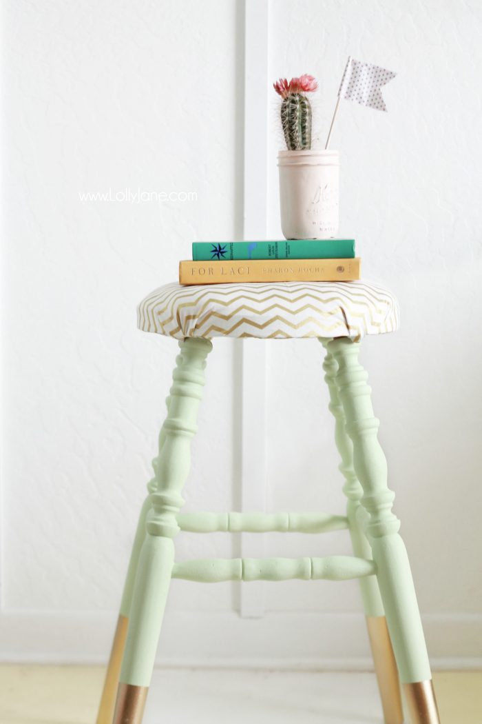 Gorgeous Mint Thrifted Gold-Dipped Bar Stool made over with BB Frosch Chalk Paint Powder!