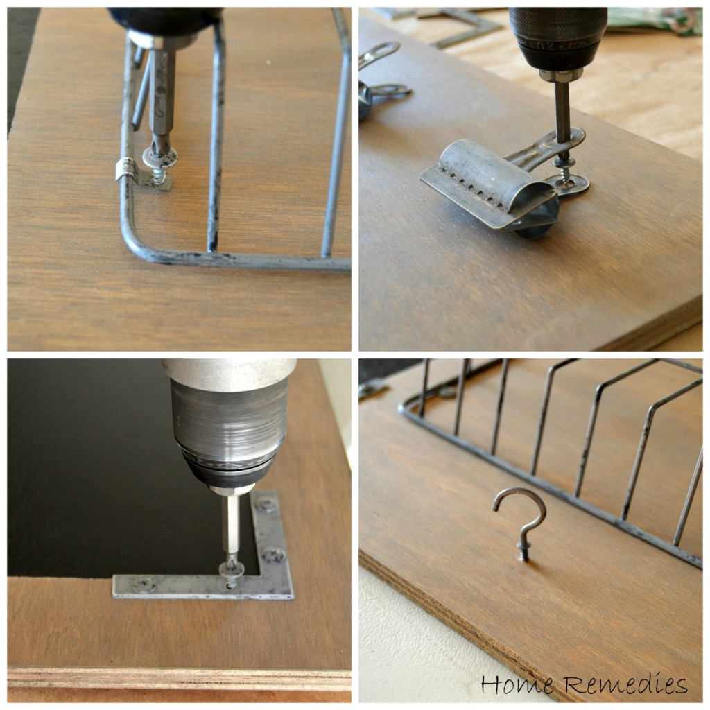 How to make an industrial message board using wood and a wire basket with easy to find hardware. Love this farmhouse command center, so cute! #messageboard #commandcenter #commandstation #diy #organization