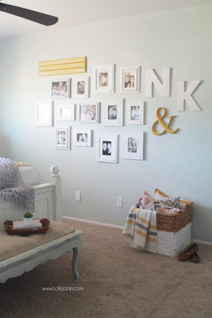 This is such a fun idea! Add a picture in your master bedroom for every year you've been together. Bonus: add the year on each frame. So fun to look back through all the years and how much you've changed in one place. Love this yearly couple gallery wall idea!