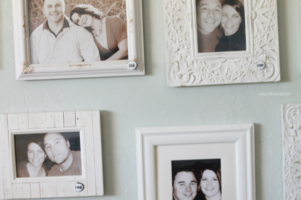 This is such a fun idea! Add a picture in your master bedroom for every year you've been together. Bonus: add the year on each frame. So fun to look back through all the years and how much you've changed in one place. Love this yearly couple gallery wall idea!