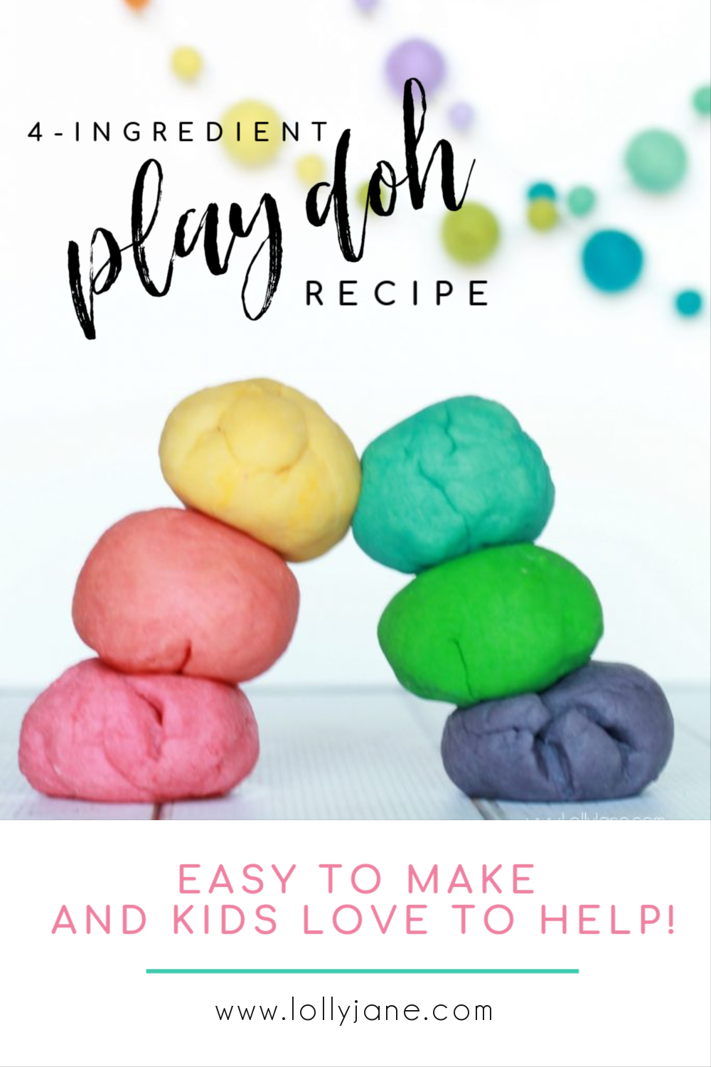 Only 4 Ingredients to make this EASY Play Doh recipe that kids LOVE to help make! #diy #kidscraft #kidscrafts #playdohrecipe #playdoughrecipe #playdoh #playdough #boredombuster