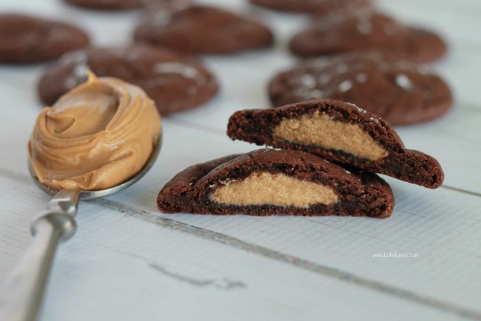 The best cookies! These peanut butter stuffed chocolate cookies are so easy to make and are so yummy! This is your go-to cookie recipe! Peanut butter fans will LOVE this!