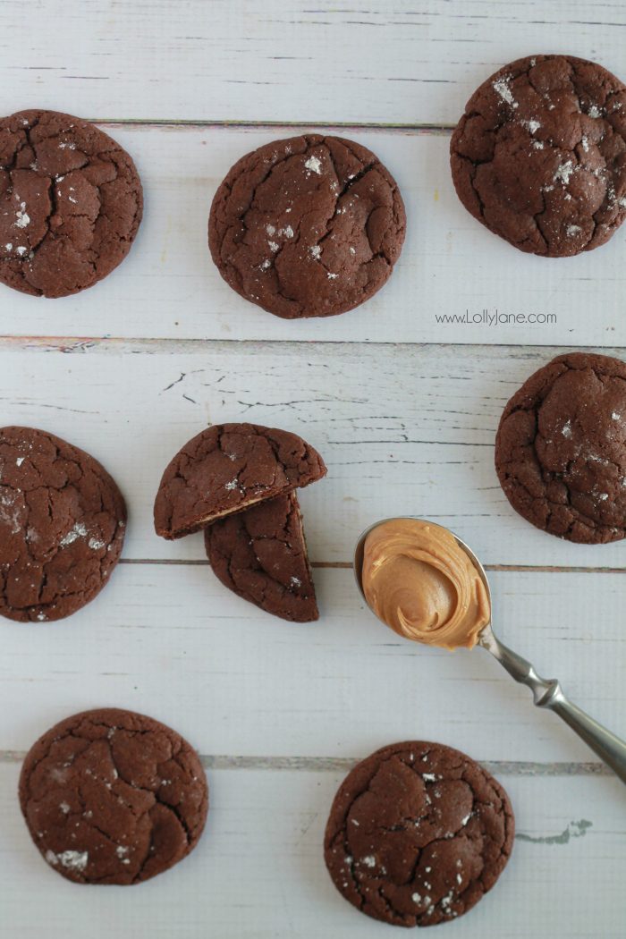 The best cookies! These peanut butter stuffed chocolate cookies are so easy to make and are so yummy! This is your go-to cookie recipe! Peanut butter fans will LOVE this!