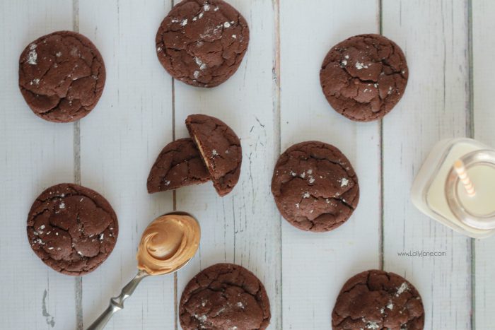 The best cookies! These peanut butter stuffed chocolate cookies are so easy to make and are so yummy! This is your go-to cookie recipe! Peanut butter fans will LOVE this!