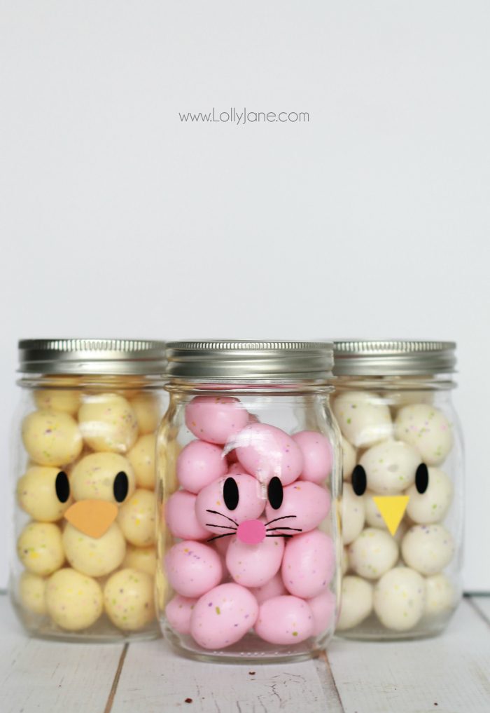 Easter bunny mason jars are a cute, DIY Easter decor idea.