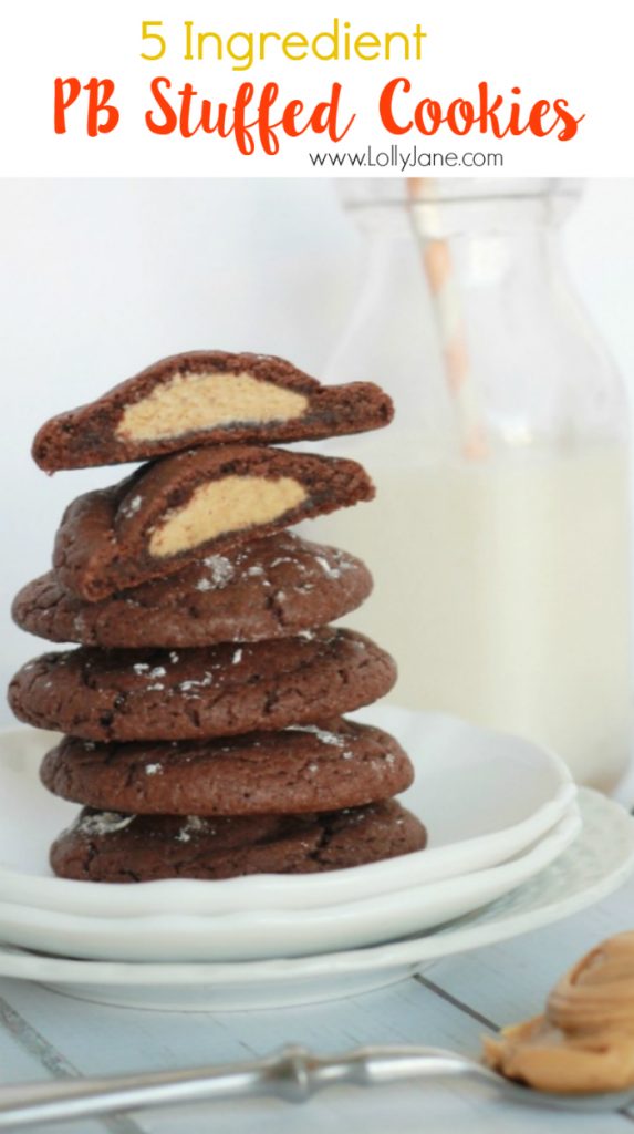 The best cookies! These peanut butter stuffed chocolate cookies are so easy to make and are so yummy! This is your go-to cookie recipe! Peanut butter fans will LOVE this!