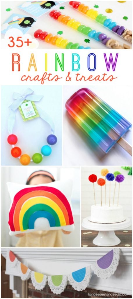 Click through for 30+ rainbow craft and treat ideas! Lots of fun year round ideas or especially fun for St Patricks Day craft and St Pattys treats!