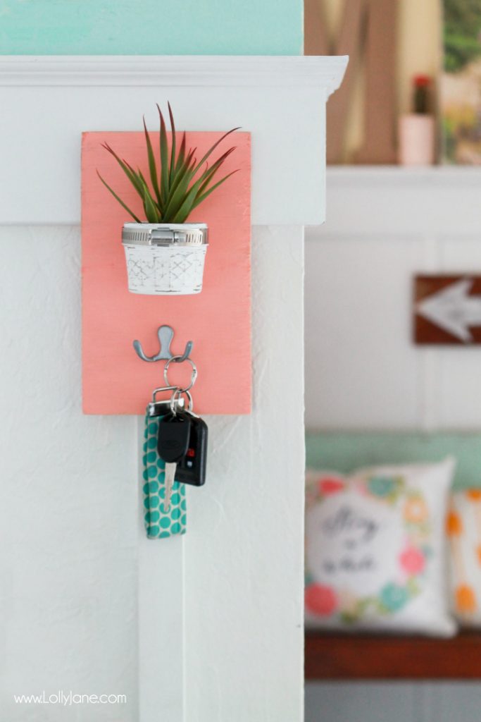 DIY Succulent Potted Mason Jar Key Holder |via LollyJane.com