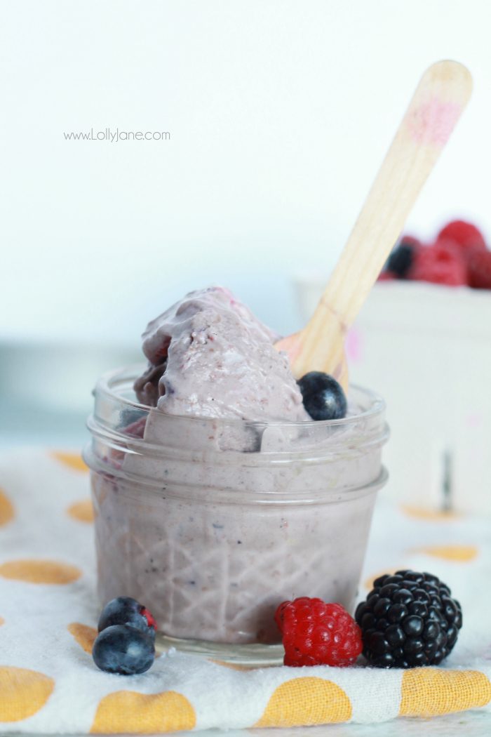 Easy healthy berry sorbet. Sugar free, dairy free, Whole30 complaint ice cream! This yummy sorbet will is a fast and light dessert without the calories or guilt!