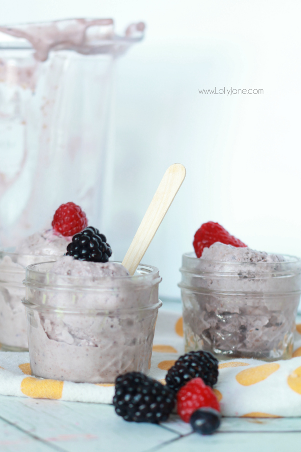 Easy healthy berry sorbet. Sugar free, dairy free, Whole30 complaint ice cream! This yummy sorbet will is a fast and light dessert without the calories or guilt!