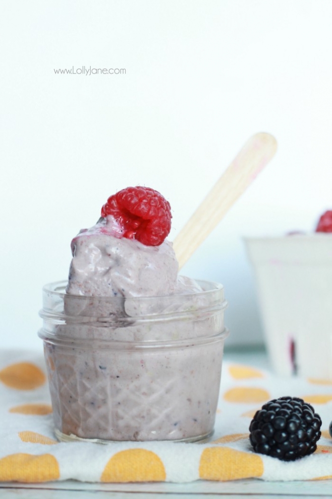 Easy healthy berry sorbet. Sugar free, dairy free, Whole30 complaint ice cream! This yummy sorbet will is a fast and light dessert without the calories or guilt!