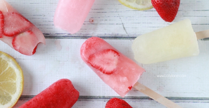 Strawberry Lemonade Popsicles. Perfect for warm sunny days and a yummy kids treat! 