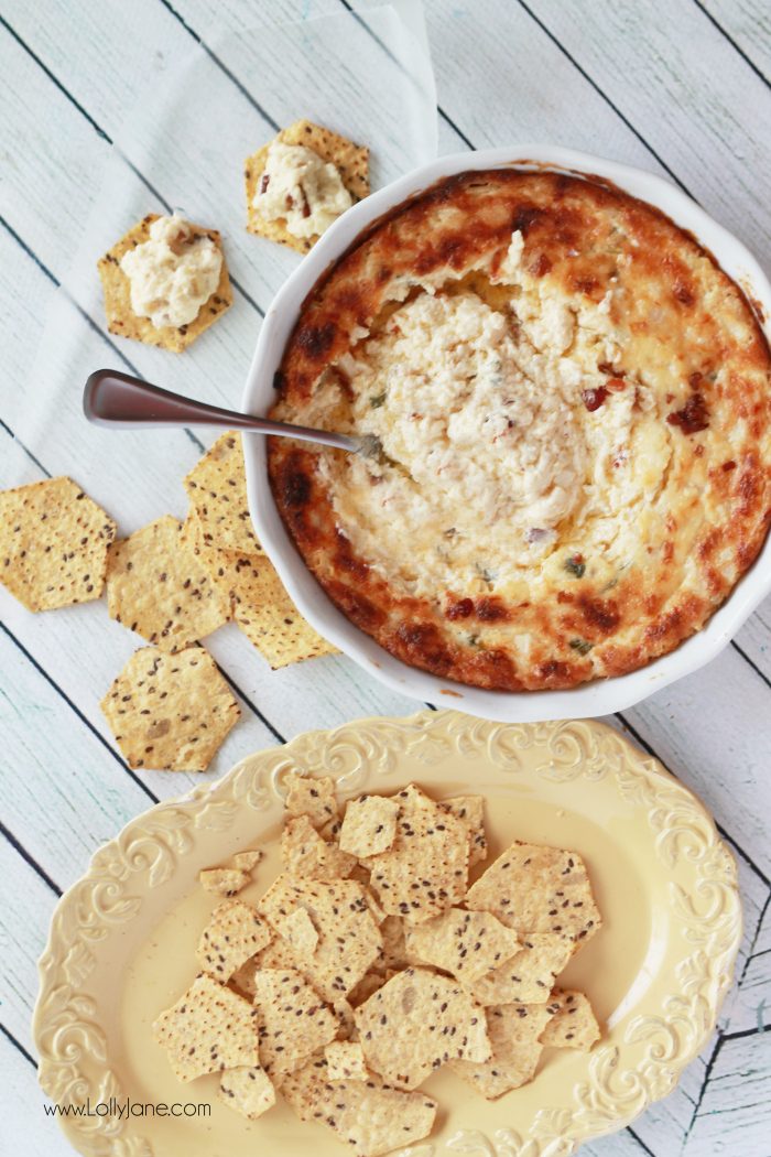 Four cheese hot artichoke dip recipe. The best dip recipe out there! Must try artichoke dip recipe!! Great side dish recipe and a fun Cinco de Mayo party dish! 