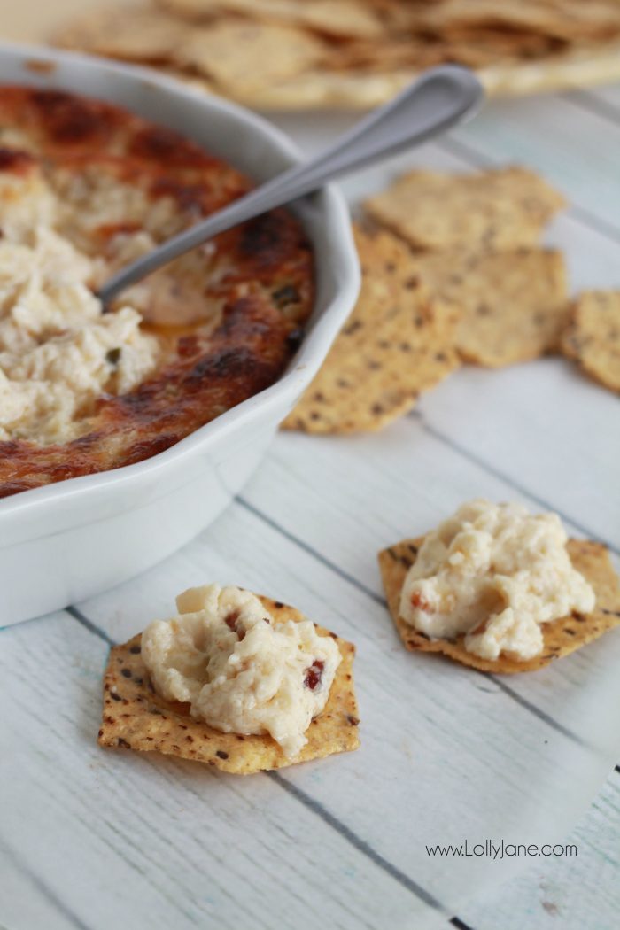 Four cheese hot artichoke dip recipe. The best dip recipe out there! Must try artichoke dip recipe!! Great side dish recipe and a fun Cinco de Mayo party dish! 