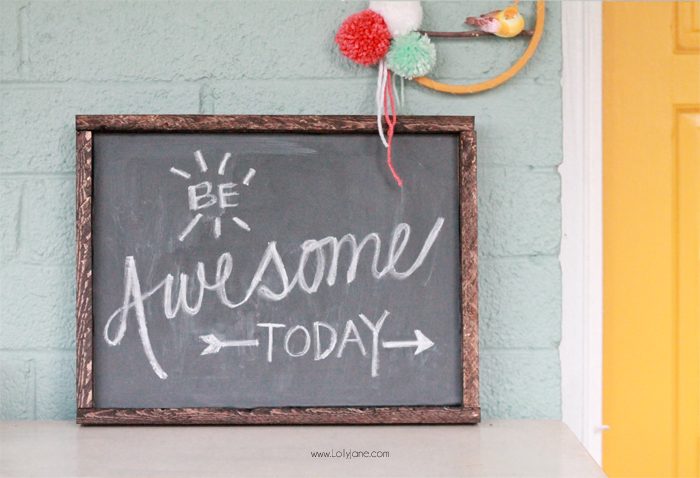DIY Chalkboard Vinyl Framed Sign, no chalkboard paint or vinyl cutter needed! Just stick on and write in chalk!