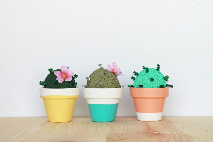 How to make a foam cactus garden with foam and pipe cleaners. So cute and lots of fun for kids! A great way to keep kids busy this summer! A fun kids craft idea! Love little mini succulents crafts!