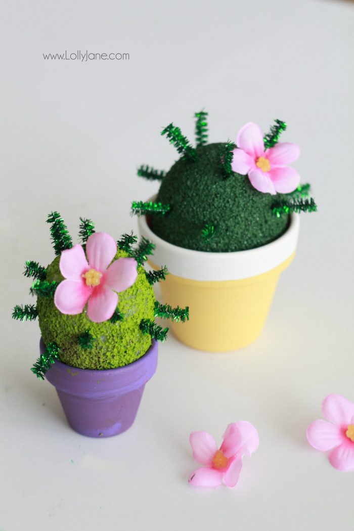 How to make a foam cactus garden with foam and pipe cleaners. So cute and lots of fun for kids! A great way to keep kids busy this summer! A fun kids craft idea! Love little mini succulents crafts!