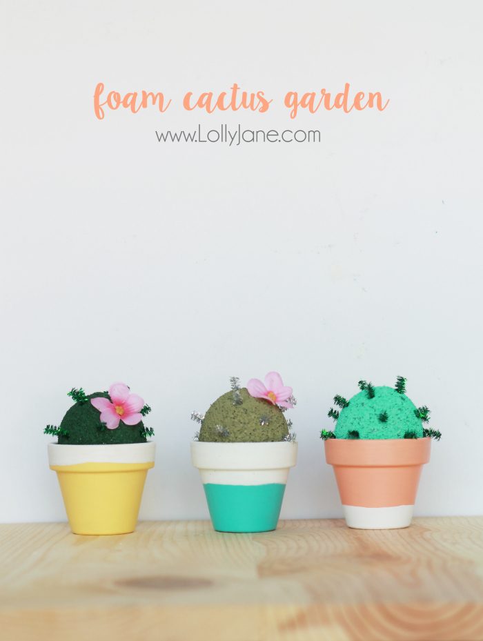 How to make a foam cactus garden with foam and pipe cleaners. So cute and lots of fun for kids! A great way to keep kids busy this summer! A fun kids craft idea! Love little mini succulents crafts!