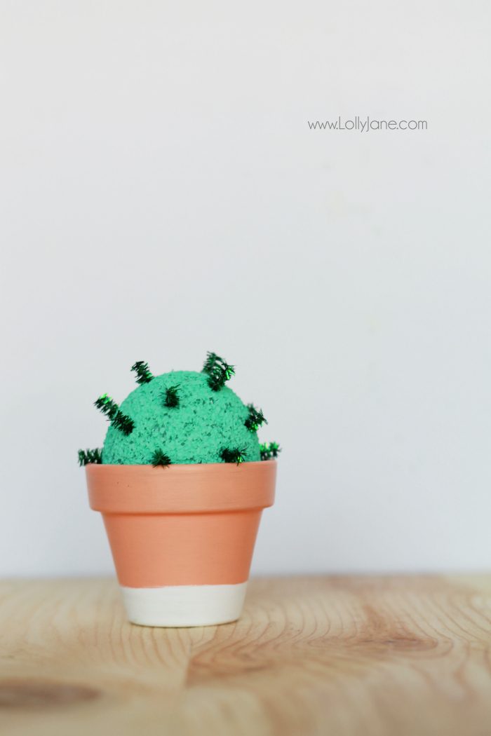 How to make a foam cactus garden with foam and pipe cleaners. So cute and lots of fun for kids! A great way to keep kids busy this summer! A fun kids craft idea! Love little mini succulents crafts!