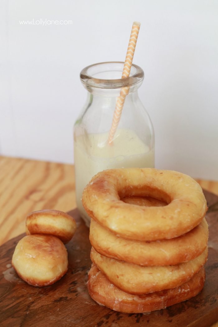 Easy glazed donuts recipe, so good! Great treat to make with the kids!
