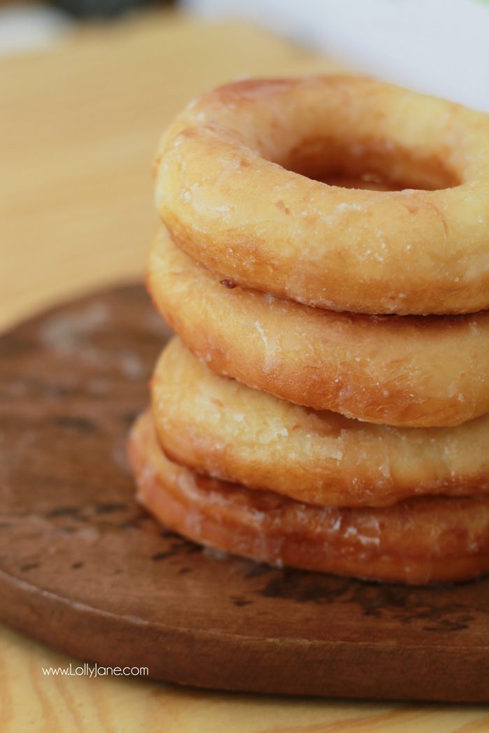 Easy glazed donuts recipe, so good! Great treat to make with the kids!