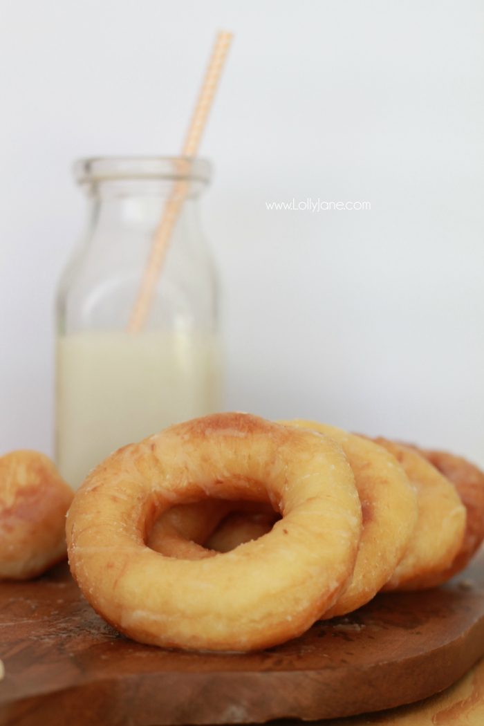 Easy glazed donuts recipe, so good! Great treat to make with the kids! Fast no yeast donut recipe, so good!