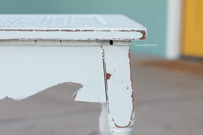 Pretty table makeover, check out the boring before. See how to turn a $8 thrifted table into a gorgeous after table! Love a good before/after furniture makeover. Love chalk paint and wax too! BBFrosch chalk paint powder is the best, affordable and easy to use!