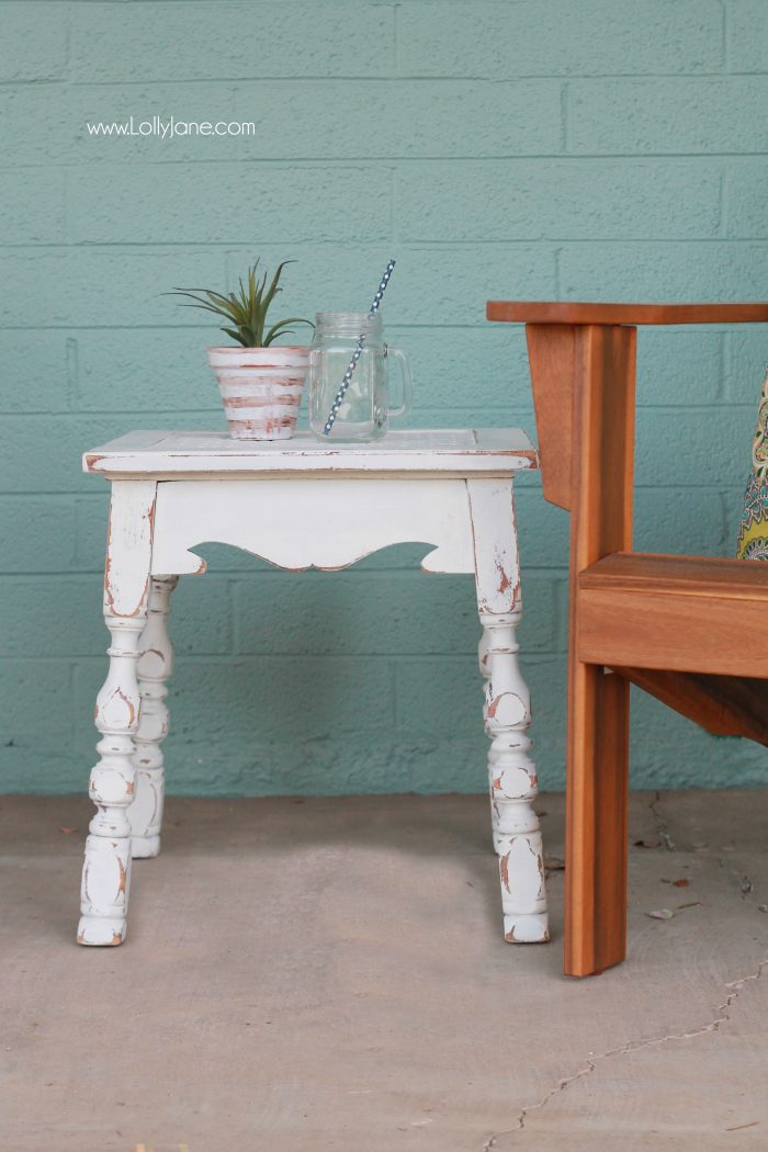 Pretty table makeover, check out the boring before. See how to turn a $8 thrifted table into a gorgeous after table! Love a good before/after furniture makeover. Love chalk paint and wax too! BBFrosch chalk paint powder is the best, affordable and easy to use!