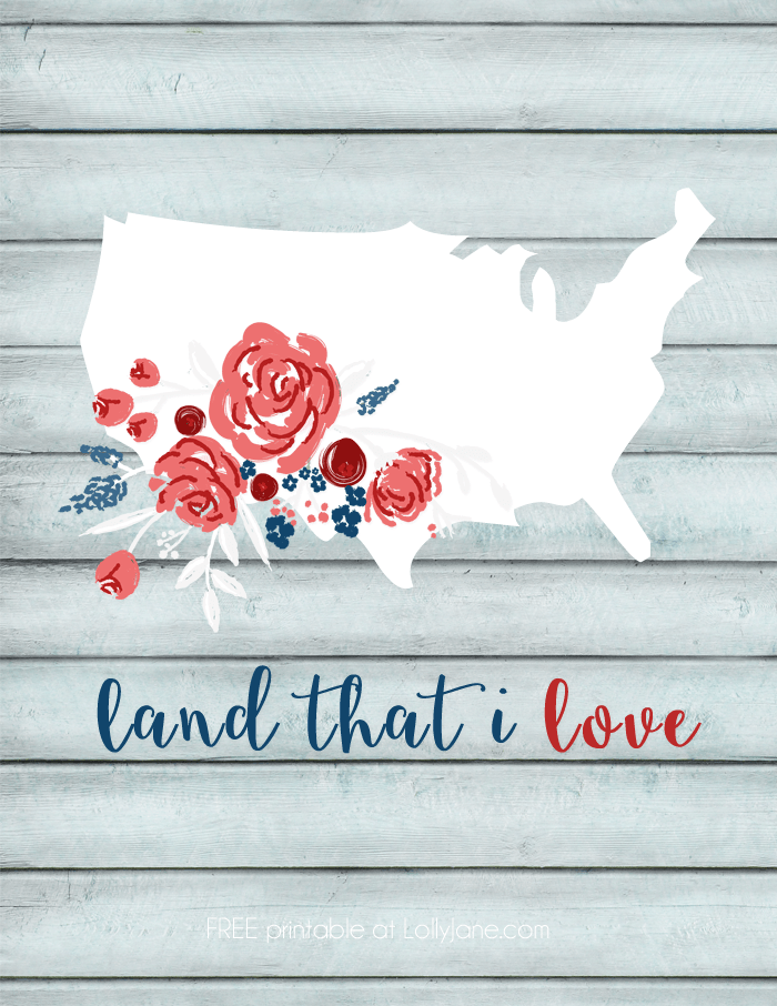 FREE Printable floral USA art |via lollyjane.com