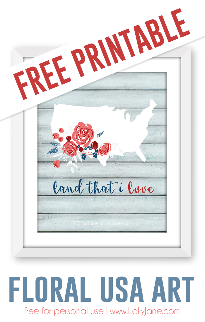 FREE Printable floral USA art |via lollyjane.com