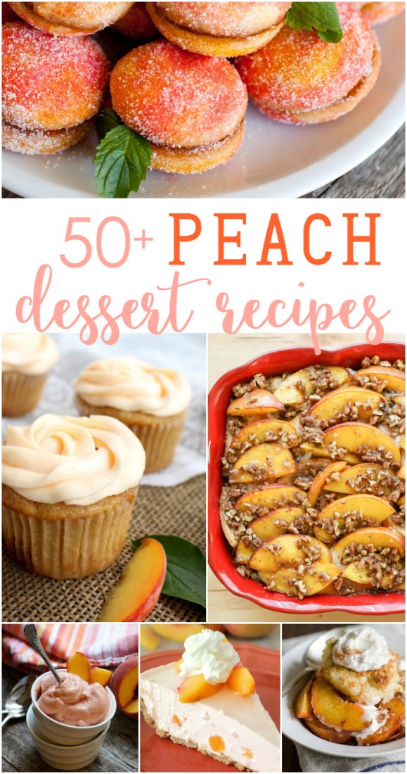 50+ peach dessert recipe ideas! Motherload of peach recipes roundup! Yummy summer dessert ideas!