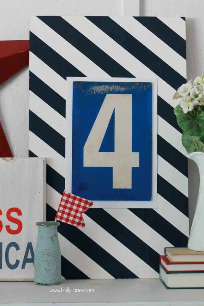 Easy 4th of July mantel! Love this patriotic decor using found things around the house. DIY 4th of July mantel, the patriotic foam cones were easy to make, inexpensive 4th of July decor!