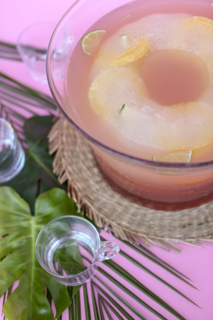 Starring ginger ale and pineapple juice (we used DOLE Canned Pineapple Juice), this frozen sherbet punch updates the childhood favorite with floating fresh fruit. Click through for 4 more yummy punch recipes plus luau party ideas!