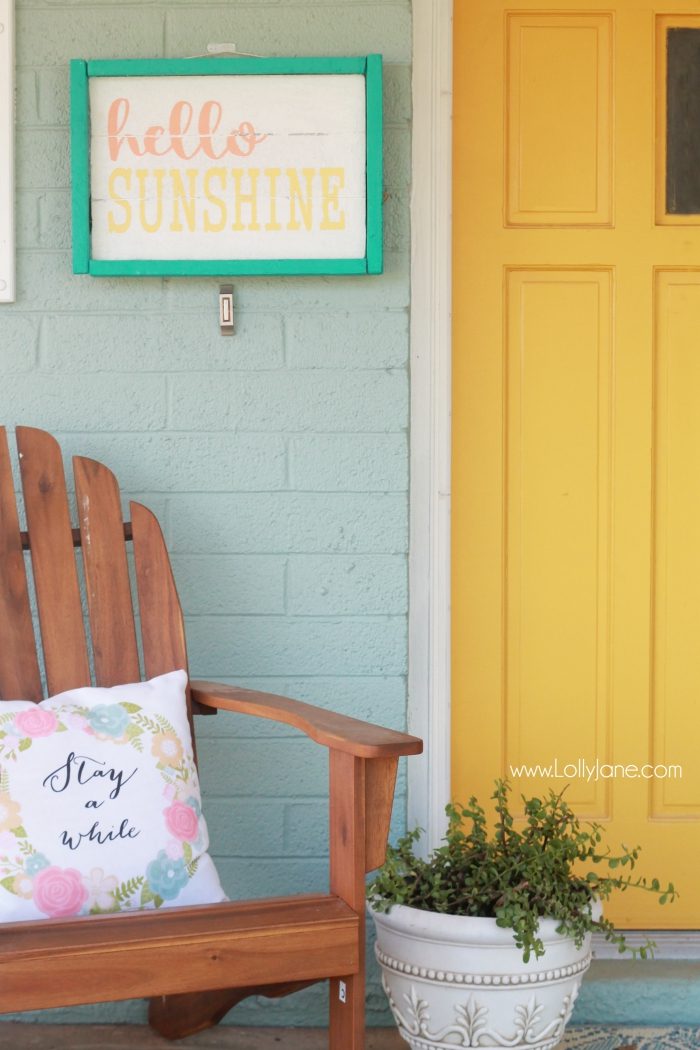 Make this fun Hello Sunshine summer sign using foam! Easy DIY craft project, hello sunshine! Cute summer decor idea, fun front porch summer decor too!
