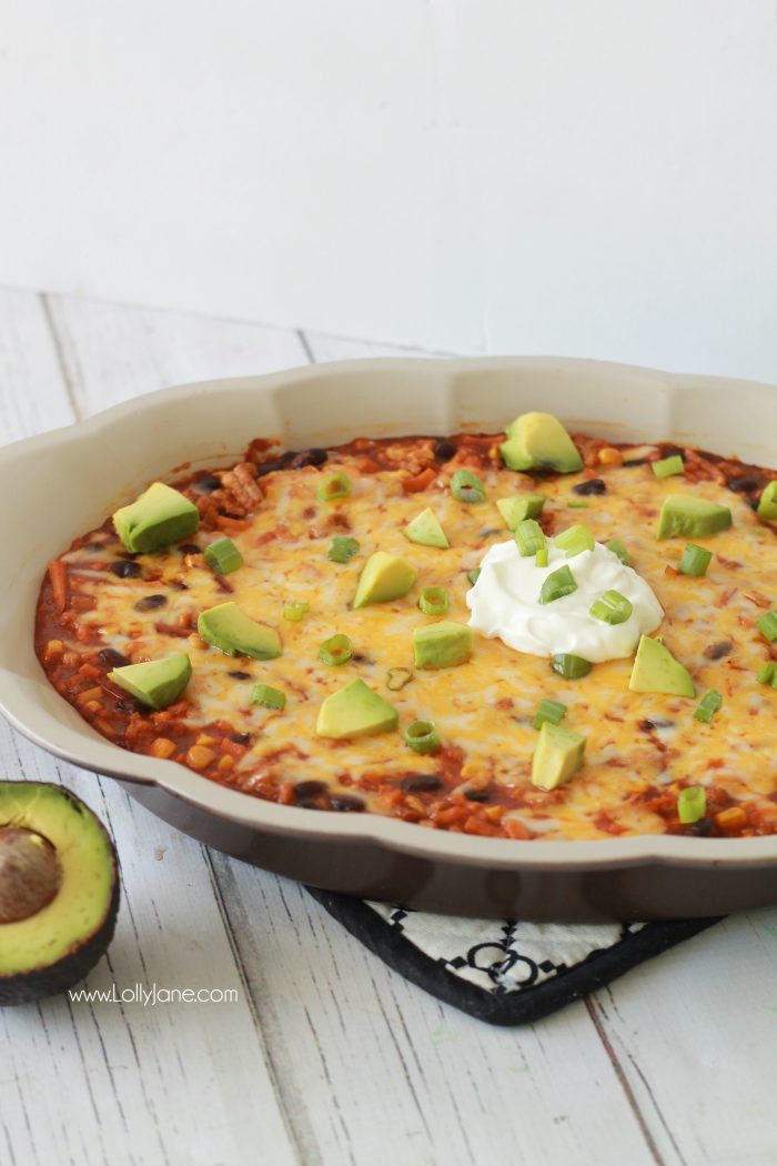 Easy Spiralized Turkey Sweet Potato Enchilada Casserole dinner recipe, so good! All the flavor of enchiladas without the carbs!