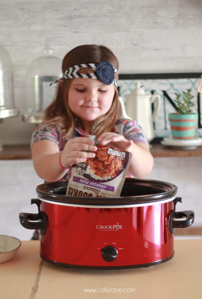 Easy Hawaiian Meatballs... just toss ingredients in the crockpot then pile over rice and pineapple. So good!