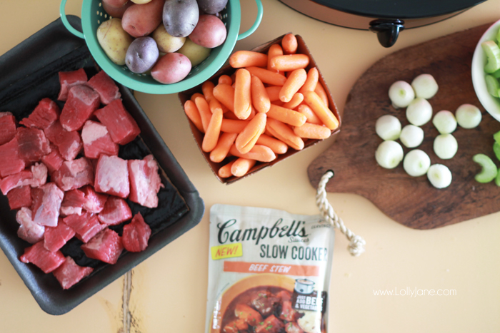 Easy Slow Cooker Beef Stew Recipe... just toss ingredients in the crockpot and enjoy!