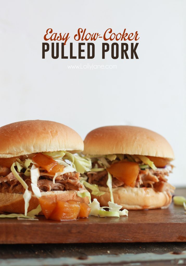 Easy Crock Pot Apple Bourbon Pulled Pork... just toss ingredients in the crockpot, shred then sandwich in a bun! YUM!