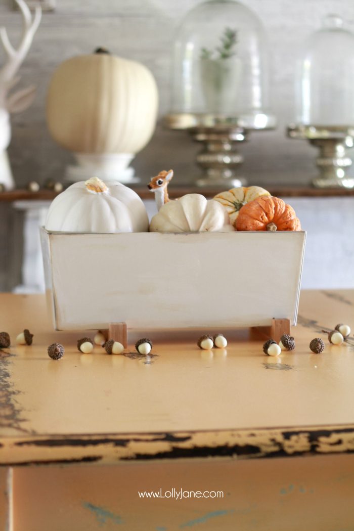 Easy Fall Tablescape idea! Pile neutural pumpkins into a cheap IKEA planter and enjoy!