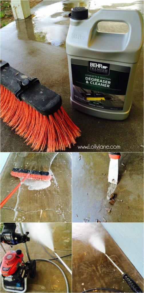 How to clean concrete properly: Use a concrete degreaser and cleaner to get rid of dirt before you paint it. 
