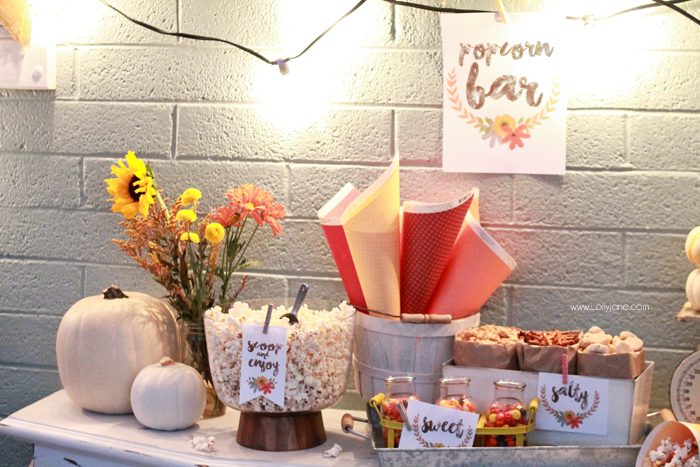 Easy Fall Popcorn Bar |includes FREE printable tags!