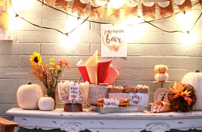 Easy Fall Popcorn Bar |includes FREE printable tags!