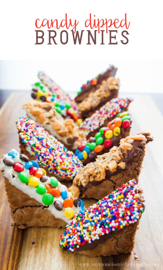 Candy dipped brownies, a great way to use up leftover candy! Yummy kid recipe and easy brownies idea, yum!