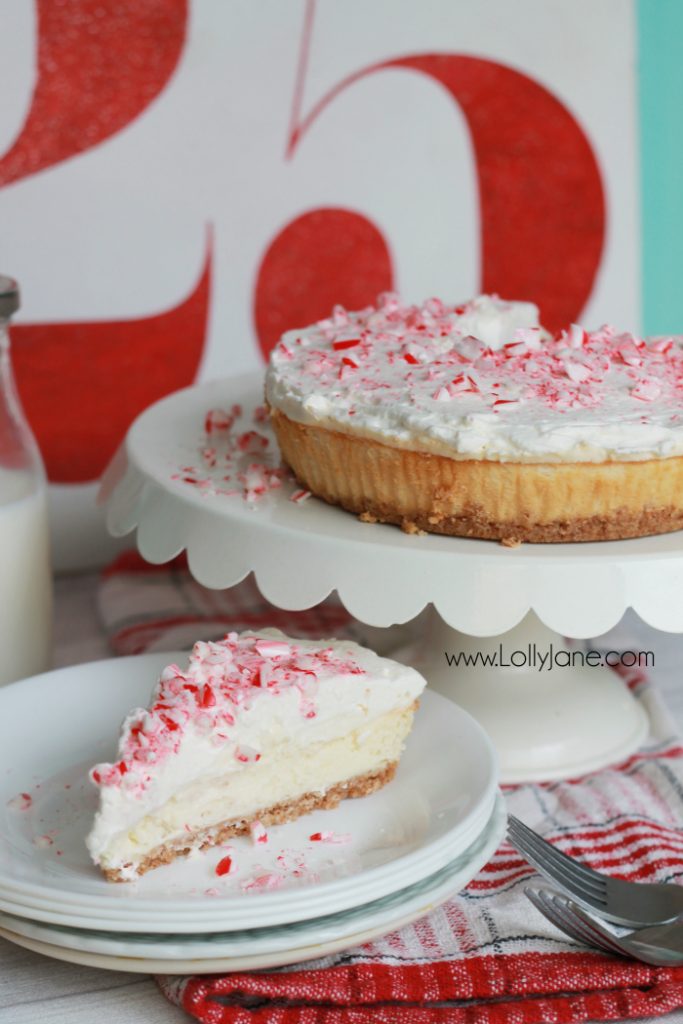 Delicious peppermint cheesecake recipe! This peppermint cheesecake topping has just the right hint of peppermint but isn't overwhelming. Homemade peppermint whipped topping, so good!