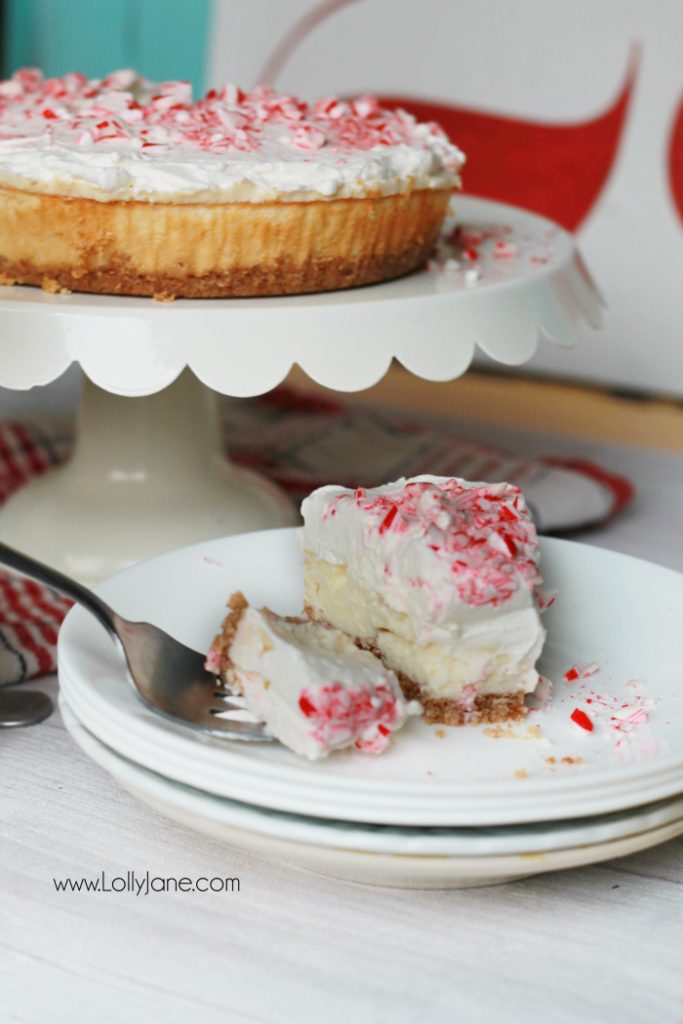 Delicious peppermint cheesecake recipe! This peppermint cheesecake topping has just the right hint of peppermint but isn't overwhelming. Homemade peppermint whipped topping, so good!