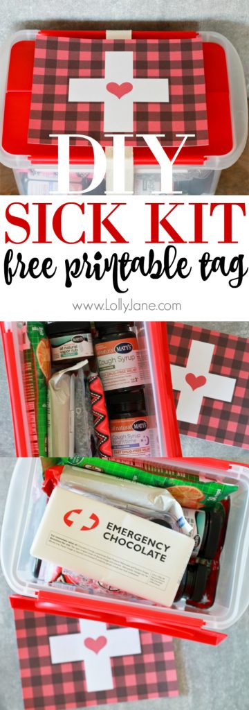 "Sick Kit" Ideas + FREE Printable Tag... perfect to give to a friend for cold & flu season!