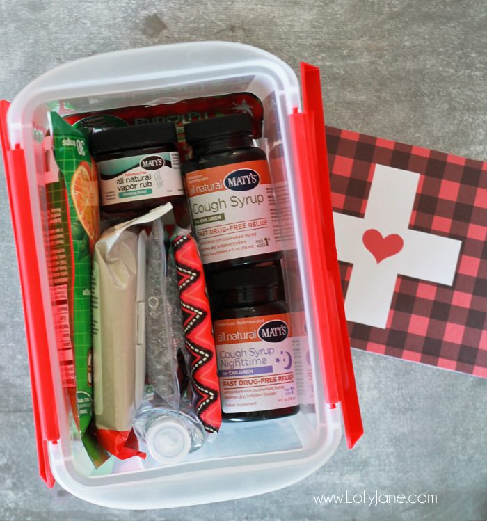 "Sick Kit" Ideas + FREE Printable Tag... perfect to give to a friend for cold & flu season!