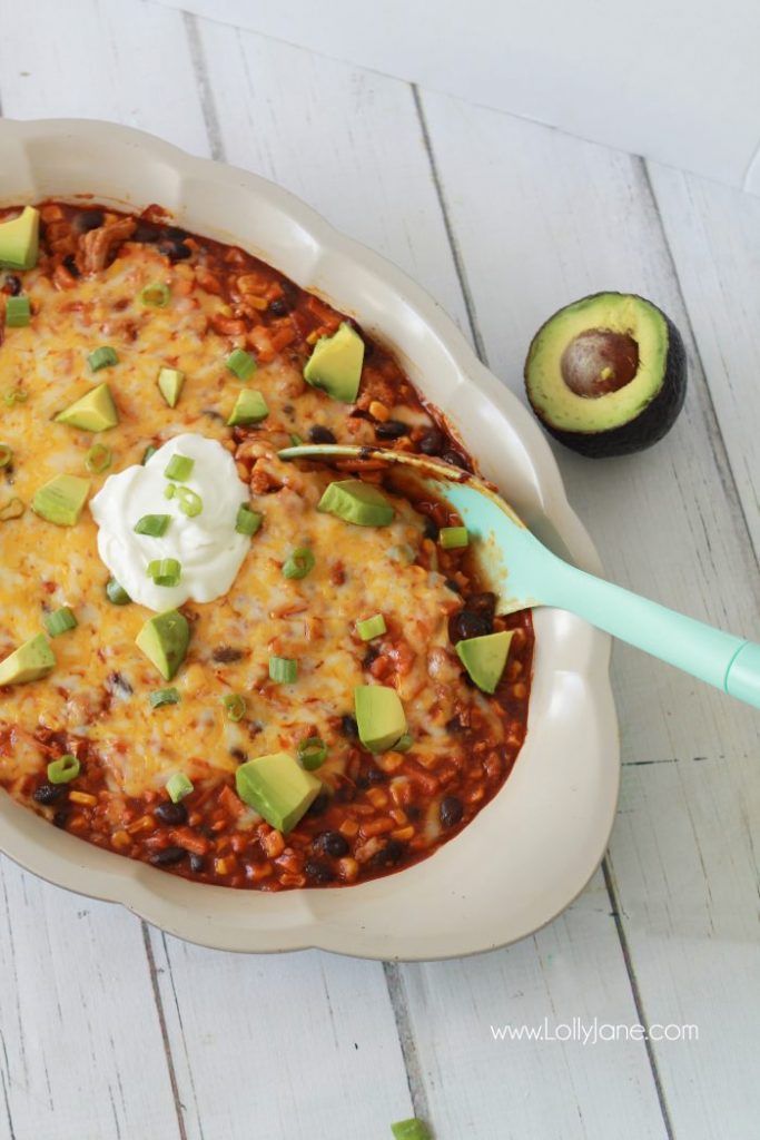 Easy Spiralized Turkey Sweet Potato Enchilada Casserole dinner recipe, so good! All the flavor of enchiladas without the carbs!